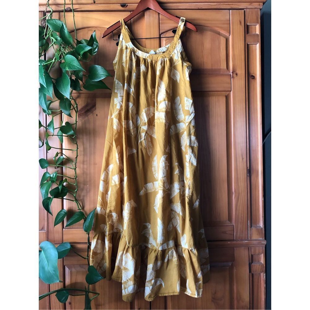 H&M Sleeveless Hawaiian Floral Cotton Flowy Maxi Dress Yellow SZ 2 - Picture 3 of 11